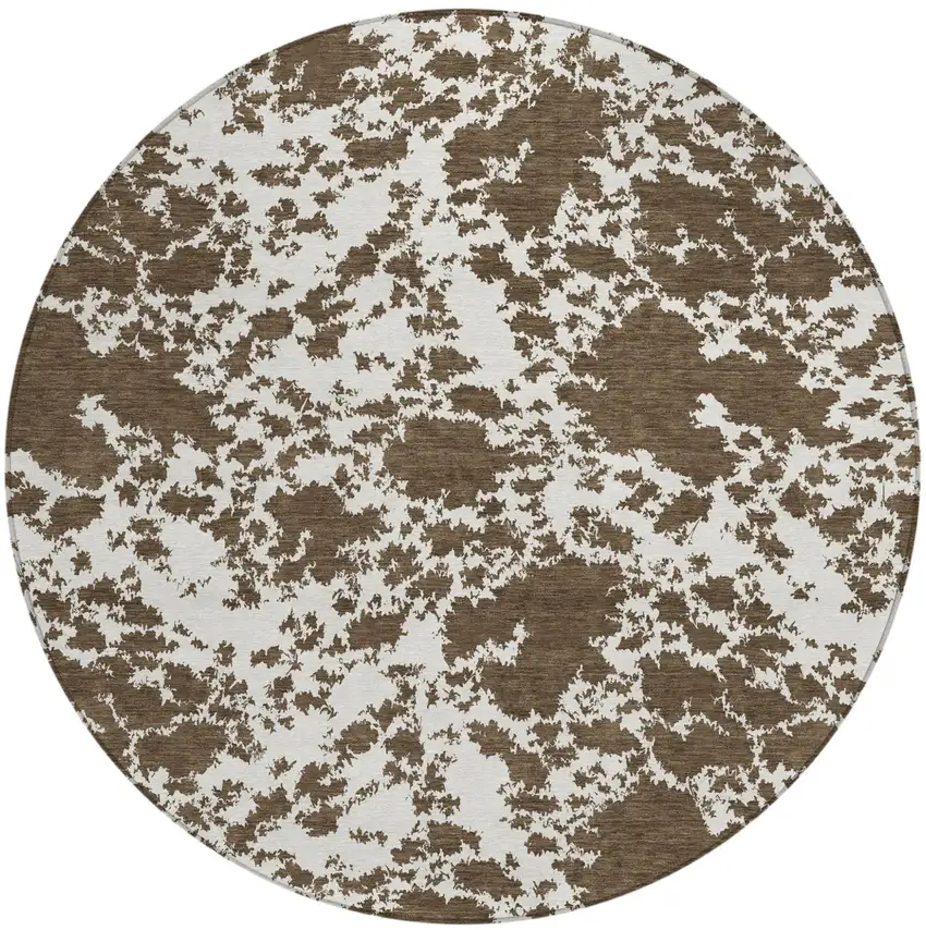 8' Chocolate And Brown Round Abstract Washable Indoor Outdoor Area Rug Photo 1