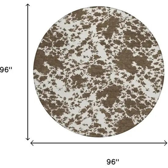 8' Chocolate And Brown Round Abstract Washable Indoor Outdoor Area Rug Photo 4
