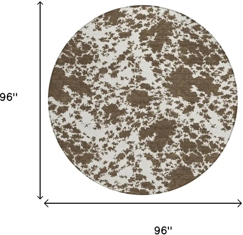 8' Chocolate And Brown Round Abstract Washable Indoor Outdoor Area Rug Photo 4