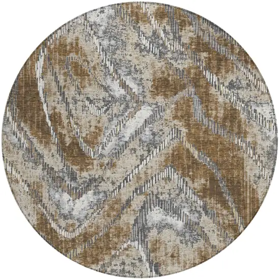8' Chocolate And Brown Round Abstract Washable Indoor Outdoor Area Rug Photo 1