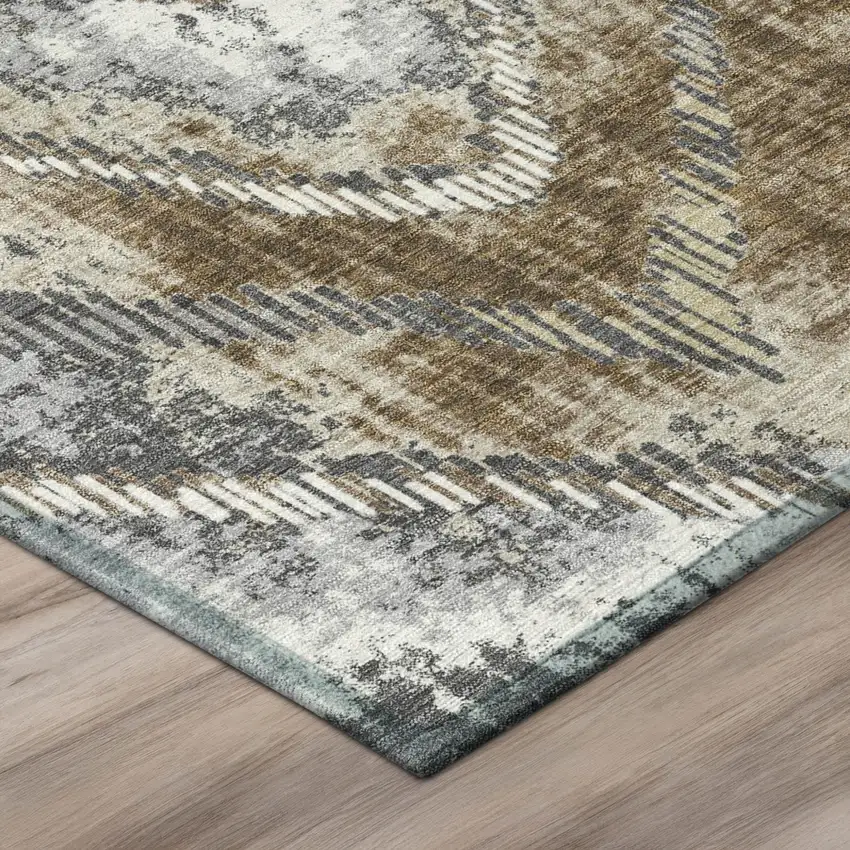 8' Chocolate And Brown Round Abstract Washable Indoor Outdoor Area Rug Photo 4