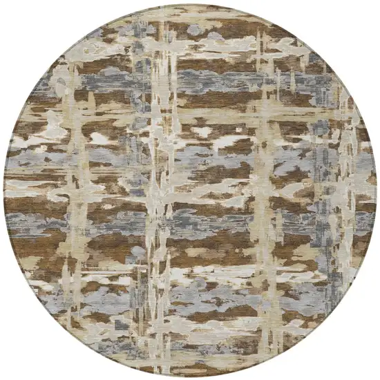 8' Chocolate And Brown Round Abstract Washable Indoor Outdoor Area Rug Photo 3