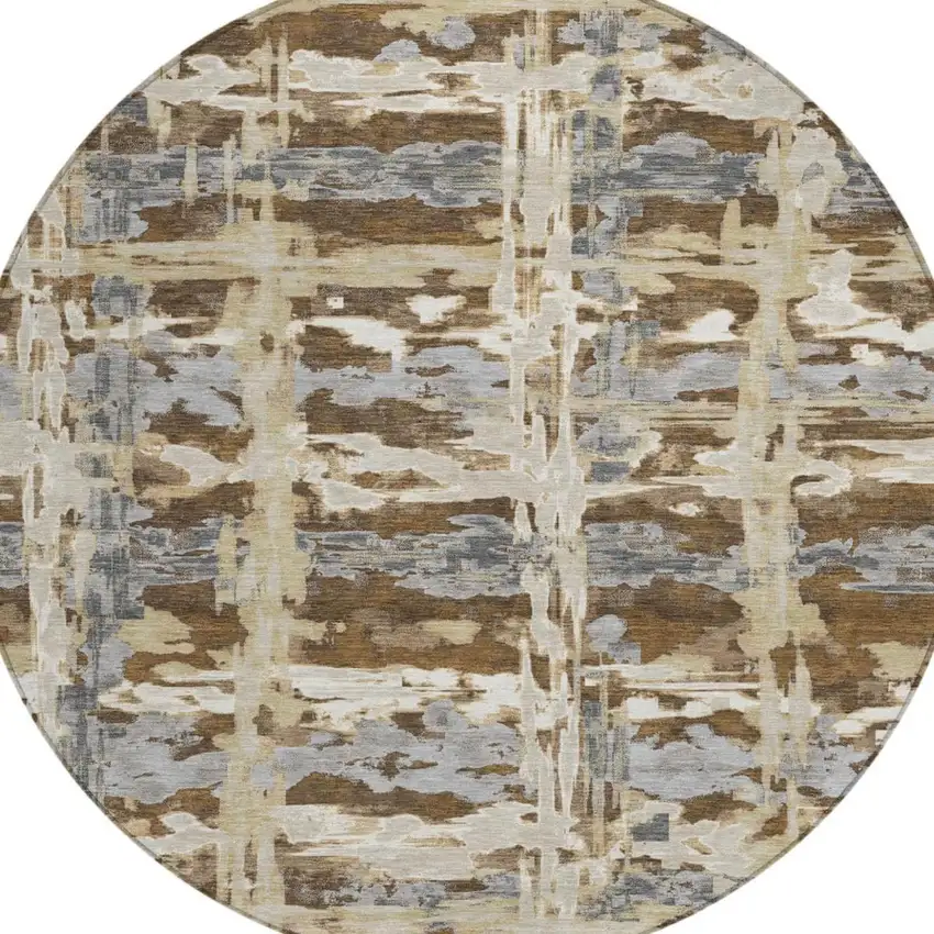 8' Chocolate And Brown Round Abstract Washable Indoor Outdoor Area Rug Photo 1