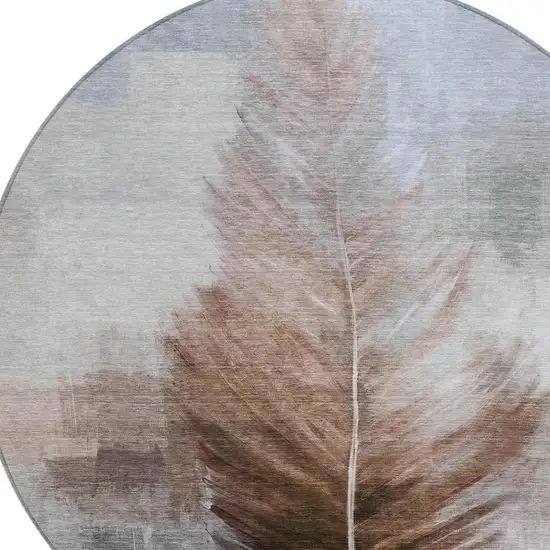 8' Chocolate And Brown Round Botanical Leaves Washable Indoor Outdoor Area Rug Photo 3
