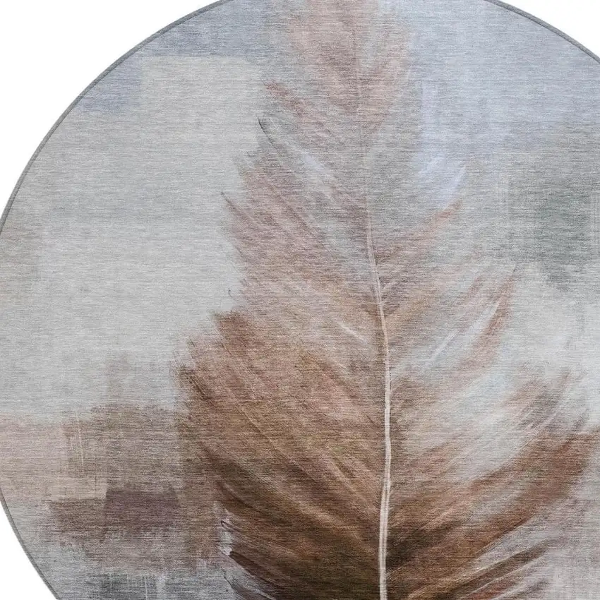 8' Chocolate And Brown Round Botanical Leaves Washable Indoor Outdoor Area Rug Photo 3