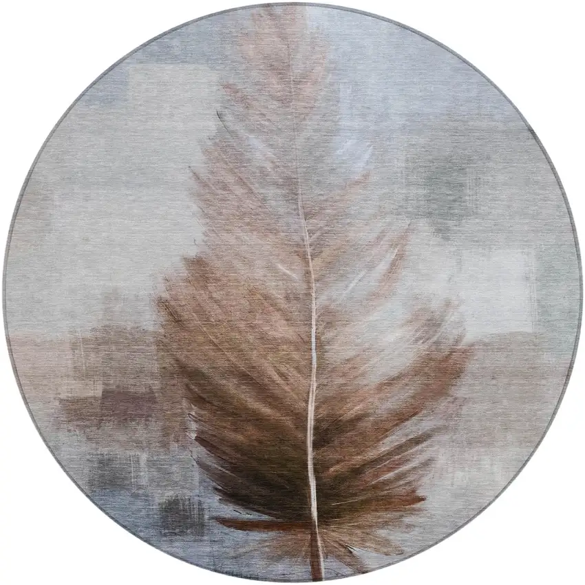 8' Chocolate And Brown Round Botanical Leaves Washable Indoor Outdoor Area Rug Photo 2