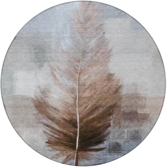 8' Chocolate And Brown Round Botanical Leaves Washable Indoor Outdoor Area Rug Photo 4