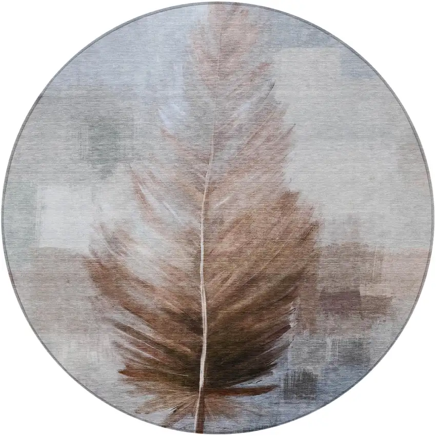 8' Chocolate And Brown Round Botanical Leaves Washable Indoor Outdoor Area Rug Photo 4