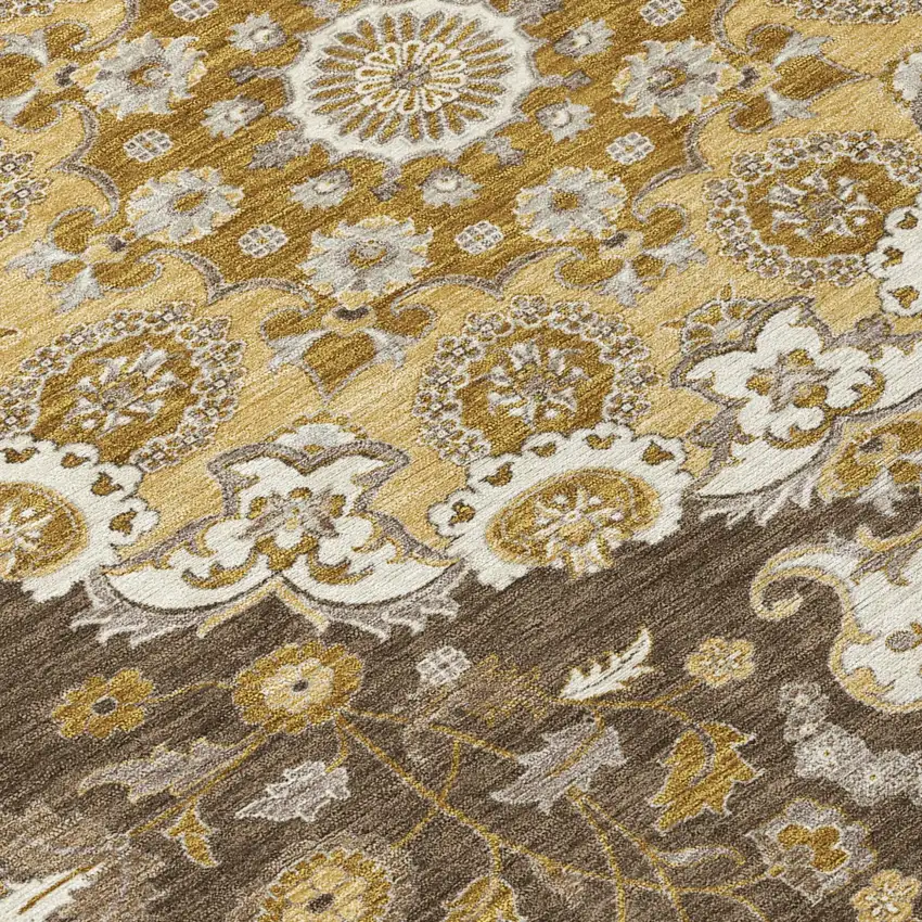8' Chocolate And Brown Round Damask Washable Indoor Outdoor Area Rug Photo 5