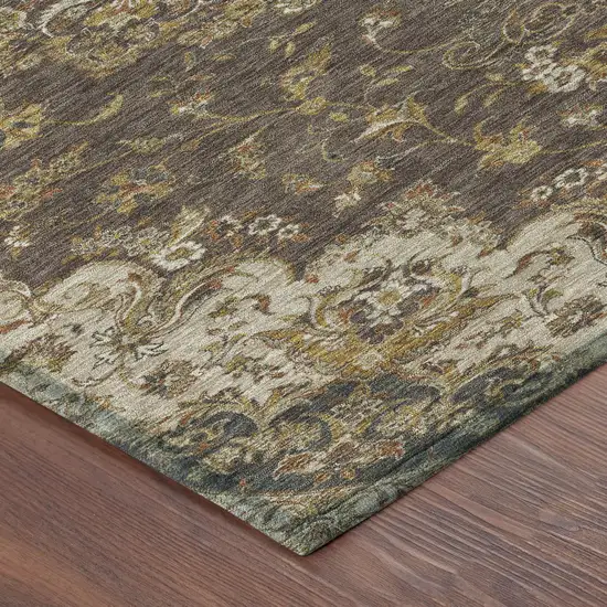 8' Chocolate And Brown Round Floral Medallion Washable Indoor Outdoor Area Rug Photo 6