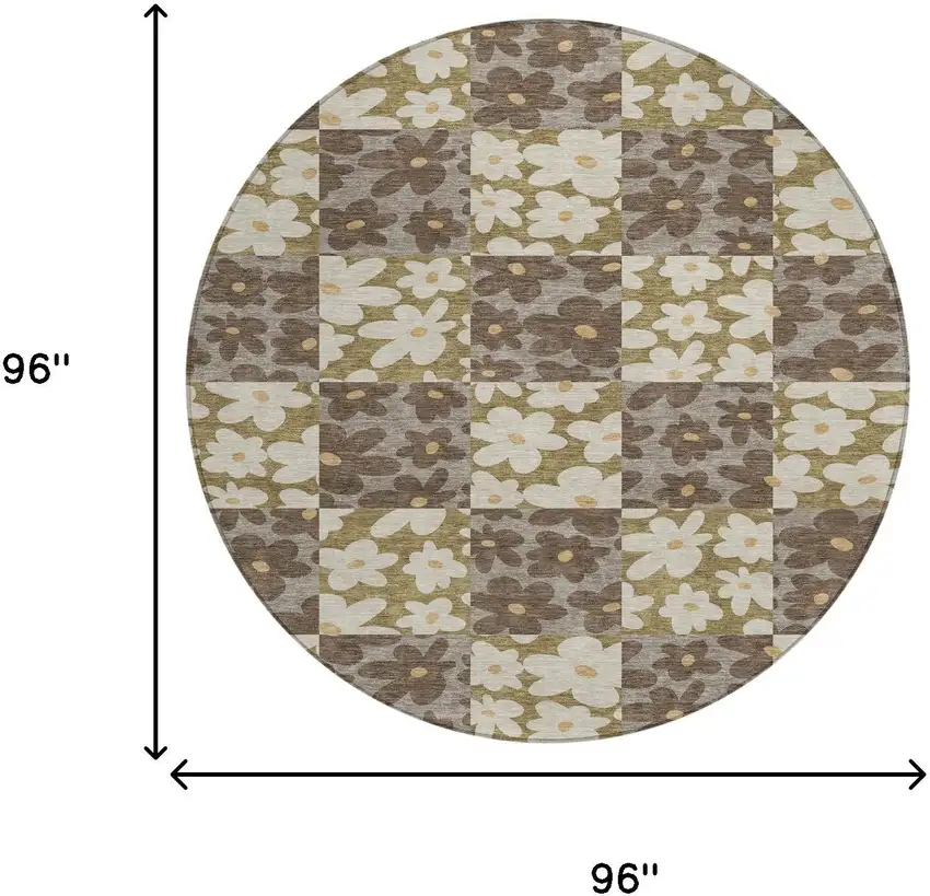 8' Chocolate And Brown Round Floral Washable Indoor Outdoor Area Rug Photo 8