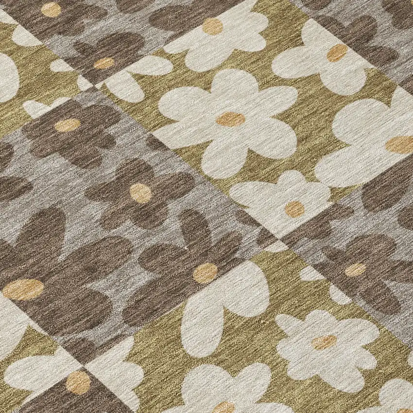 8' Chocolate And Brown Round Floral Washable Indoor Outdoor Area Rug Photo 7