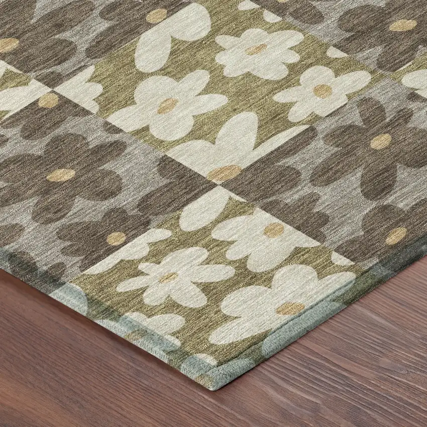 8' Chocolate And Brown Round Floral Washable Indoor Outdoor Area Rug Photo 6