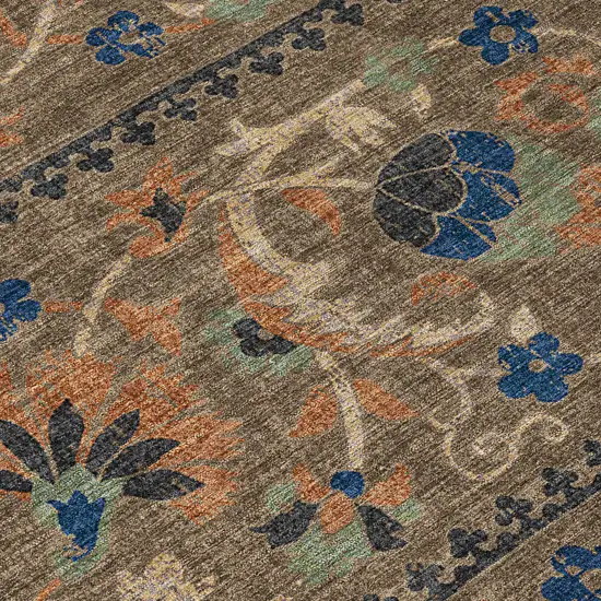 8' Chocolate And Brown Round Floral Washable Indoor Outdoor Area Rug Photo 7