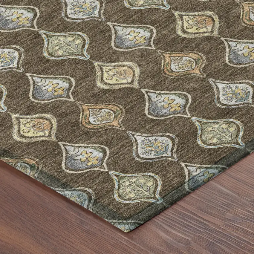 8' Chocolate And Brown Round Floral Washable Indoor Outdoor Area Rug Photo 4