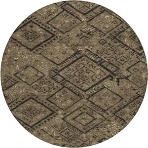 Photo of 8' Chocolate And Brown Round Geometric Washable Indoor Outdoor Area Rug
