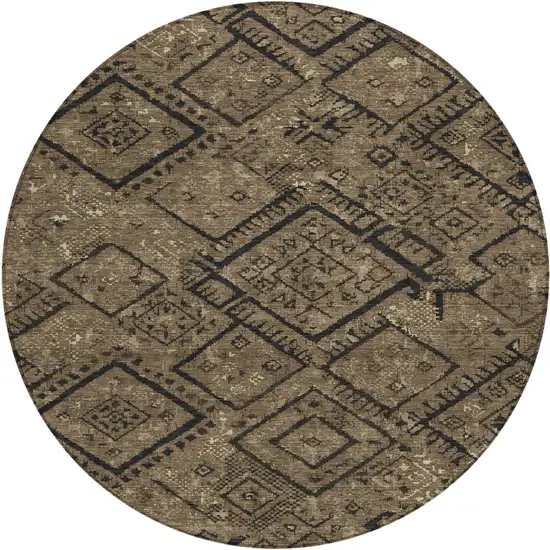 8' Chocolate And Brown Round Geometric Washable Indoor Outdoor Area Rug Photo 1