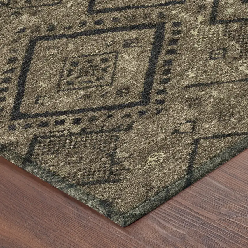 8' Chocolate And Brown Round Geometric Washable Indoor Outdoor Area Rug Photo 6