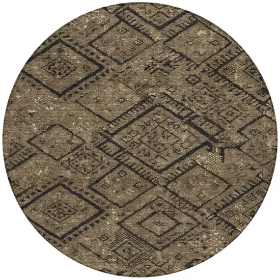 8' Chocolate And Brown Round Geometric Washable Indoor Outdoor Area Rug Photo 3