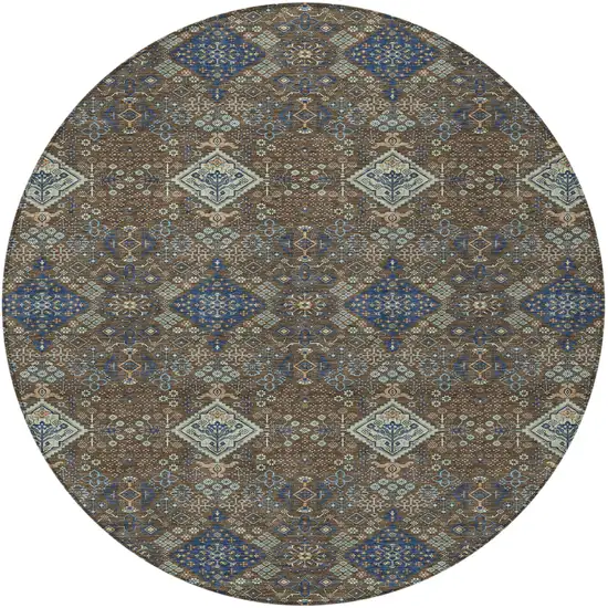8' Chocolate And Brown Round Geometric Washable Indoor Outdoor Area Rug Photo 3
