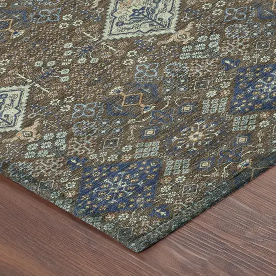 8' Chocolate And Brown Round Geometric Washable Indoor Outdoor Area Rug Photo 6
