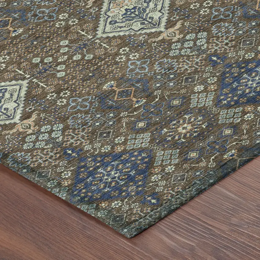 8' Chocolate And Brown Round Geometric Washable Indoor Outdoor Area Rug Photo 6