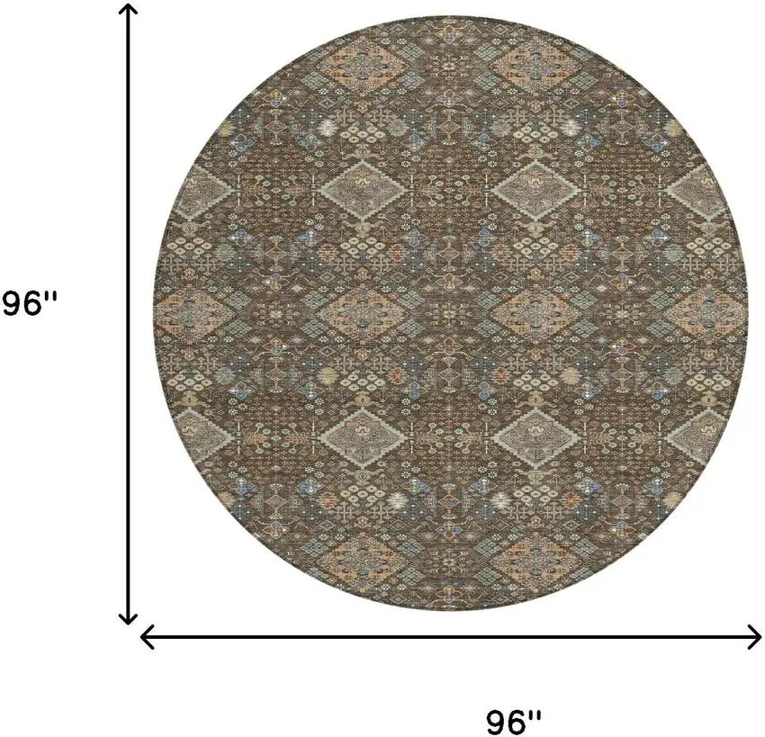 8' Chocolate And Brown Round Geometric Washable Indoor Outdoor Area Rug Photo 8