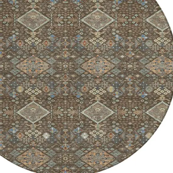 8' Chocolate And Brown Round Geometric Washable Indoor Outdoor Area Rug Photo 2
