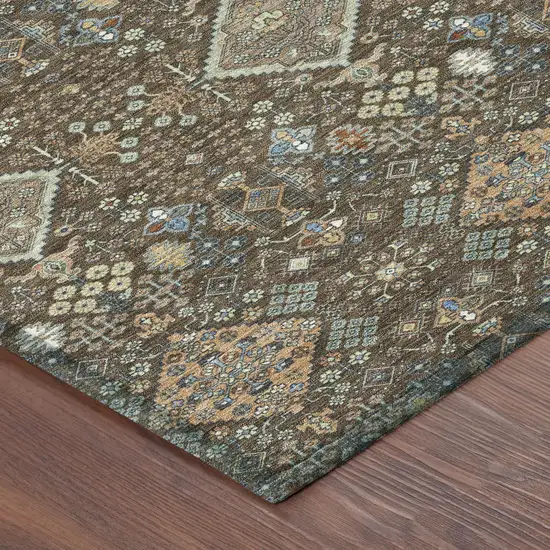 8' Chocolate And Brown Round Geometric Washable Indoor Outdoor Area Rug Photo 6