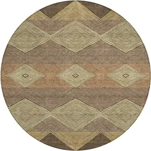 Photo of 8' Chocolate And Brown Round Geometric Washable Indoor Outdoor Area Rug