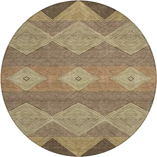8' Chocolate And Brown Round Geometric Washable Indoor Outdoor Area Rug Photo 1