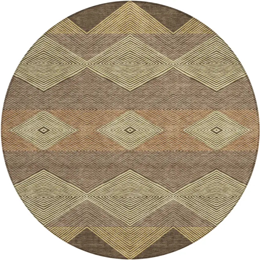 8' Chocolate And Brown Round Geometric Washable Indoor Outdoor Area Rug Photo 1