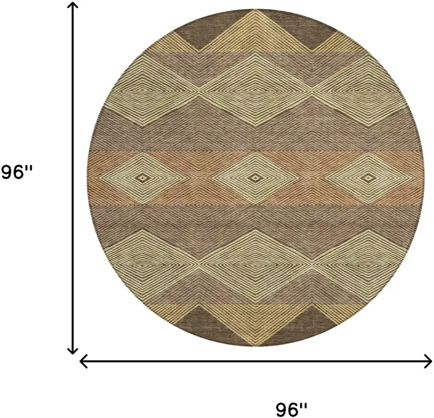 8' Chocolate And Brown Round Geometric Washable Indoor Outdoor Area Rug Photo 7