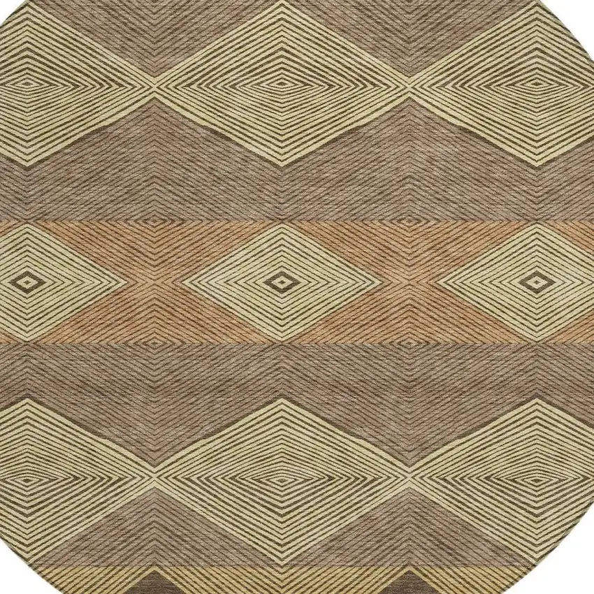 8' Chocolate And Brown Round Geometric Washable Indoor Outdoor Area Rug Photo 2