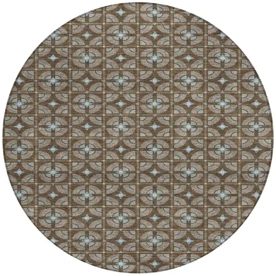 8' Chocolate And Brown Round Geometric Washable Indoor Outdoor Area Rug Photo 4