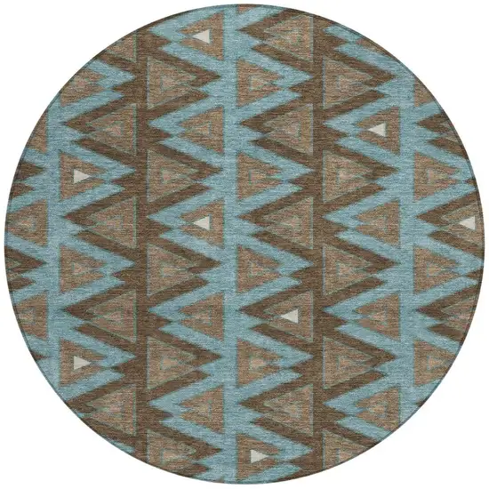 8' Chocolate And Brown Round Geometric Washable Indoor Outdoor Area Rug Photo 4