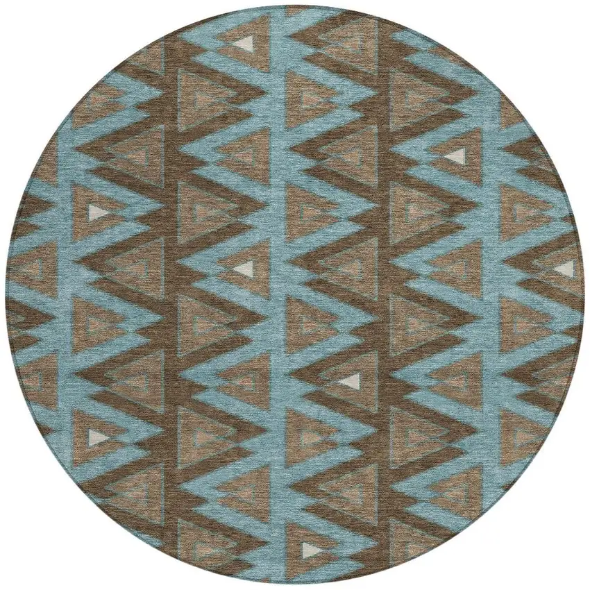 8' Chocolate And Brown Round Geometric Washable Indoor Outdoor Area Rug Photo 4