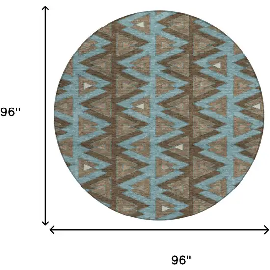 8' Chocolate And Brown Round Geometric Washable Indoor Outdoor Area Rug Photo 7