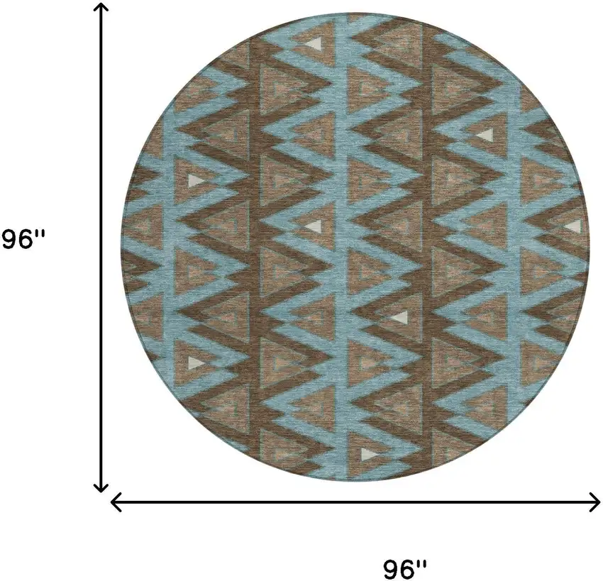 8' Chocolate And Brown Round Geometric Washable Indoor Outdoor Area Rug Photo 7