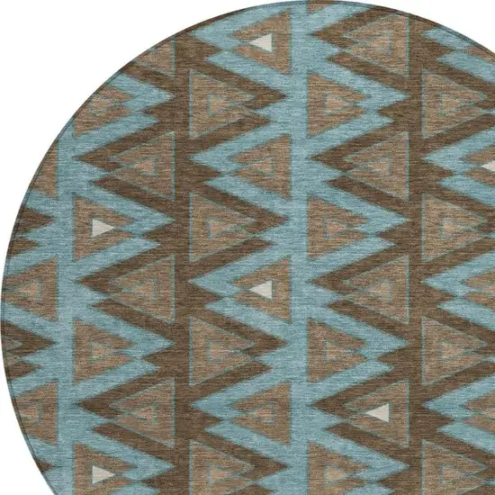 8' Chocolate And Brown Round Geometric Washable Indoor Outdoor Area Rug Photo 3