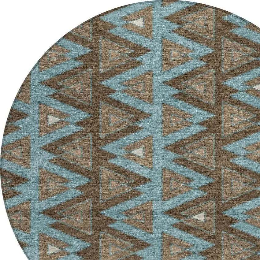 8' Chocolate And Brown Round Geometric Washable Indoor Outdoor Area Rug Photo 3