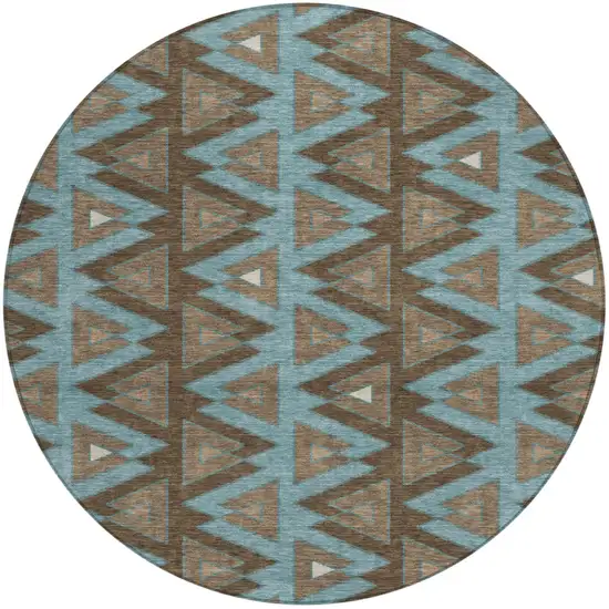 8' Chocolate And Brown Round Geometric Washable Indoor Outdoor Area Rug Photo 2