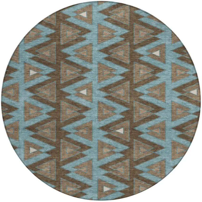 8' Chocolate And Brown Round Geometric Washable Indoor Outdoor Area Rug Photo 2