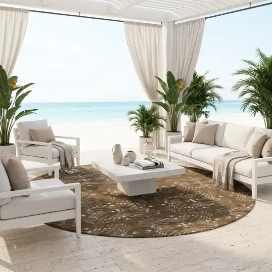 8' Chocolate And Brown Round Geometric Washable Indoor Outdoor Area Rug Photo 1