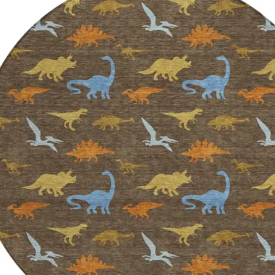 8' Chocolate And Brown Round Geometric Washable Indoor Outdoor Area Rug Photo 3