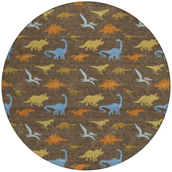 8' Chocolate And Brown Round Geometric Washable Indoor Outdoor Area Rug Photo 2