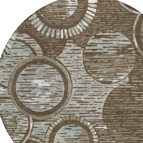 8' Chocolate And Brown Round Geometric Washable Indoor Outdoor Area Rug Photo 2