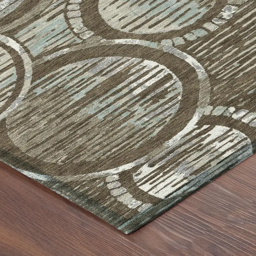 8' Chocolate And Brown Round Geometric Washable Indoor Outdoor Area Rug Photo 4