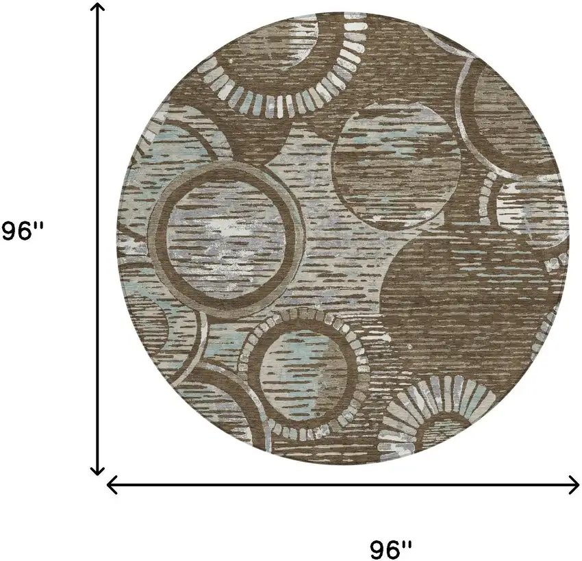 8' Chocolate And Brown Round Geometric Washable Indoor Outdoor Area Rug Photo 6