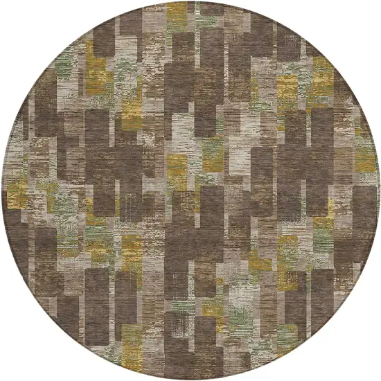 8' Chocolate And Brown Round Geometric Washable Indoor Outdoor Area Rug Photo 2